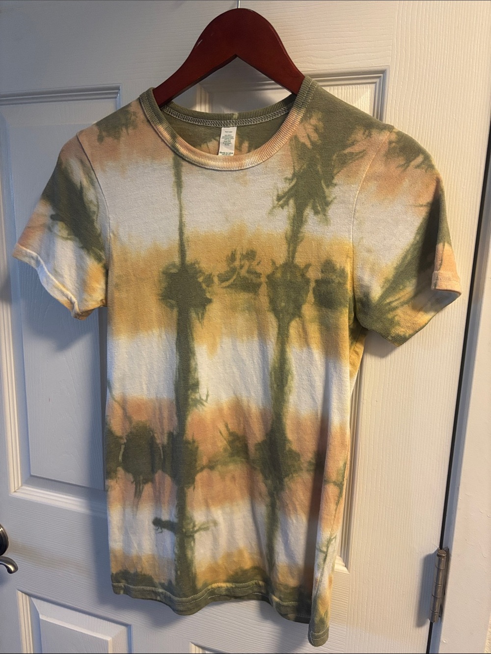 Tie-Dye Palm-Print Crewneck T-Shirt - Green & Tan